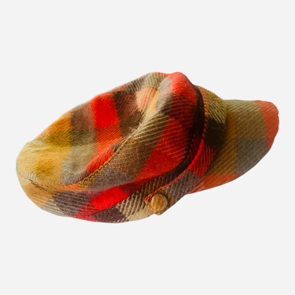 Papillon vintage plaid baker boy hat one size multicolor bow detailed buttons - Picture 3 of 14